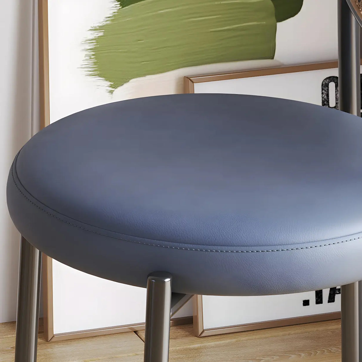 Round Faux Leather Upholstered Rattan Back Dining Chair Image - 14