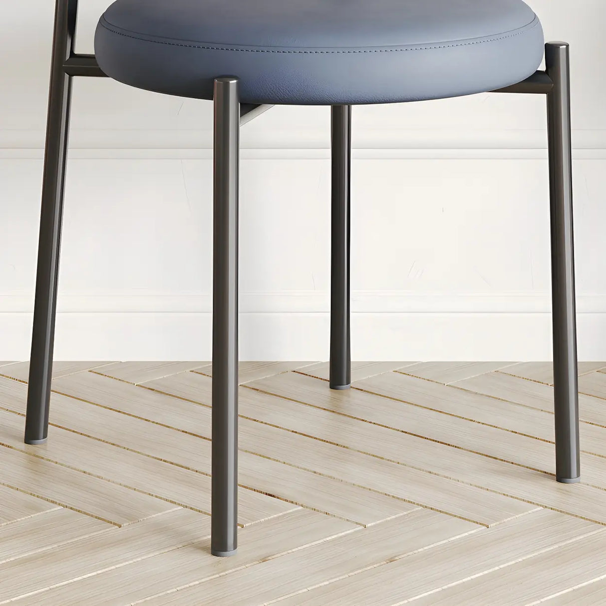 Round Faux Leather Upholstered Rattan Back Dining Chair Image - 16