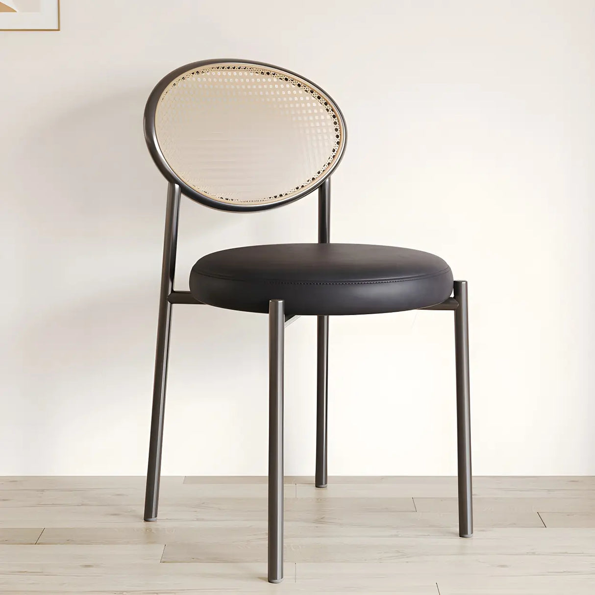 Round Faux Leather Upholstered Rattan Back Dining Chair Image - 19