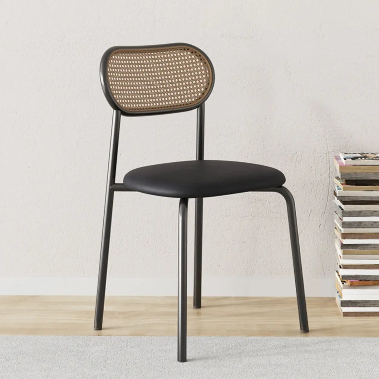 Round Faux Leather Upholstered Rattan Back Dining Chair Image - 22