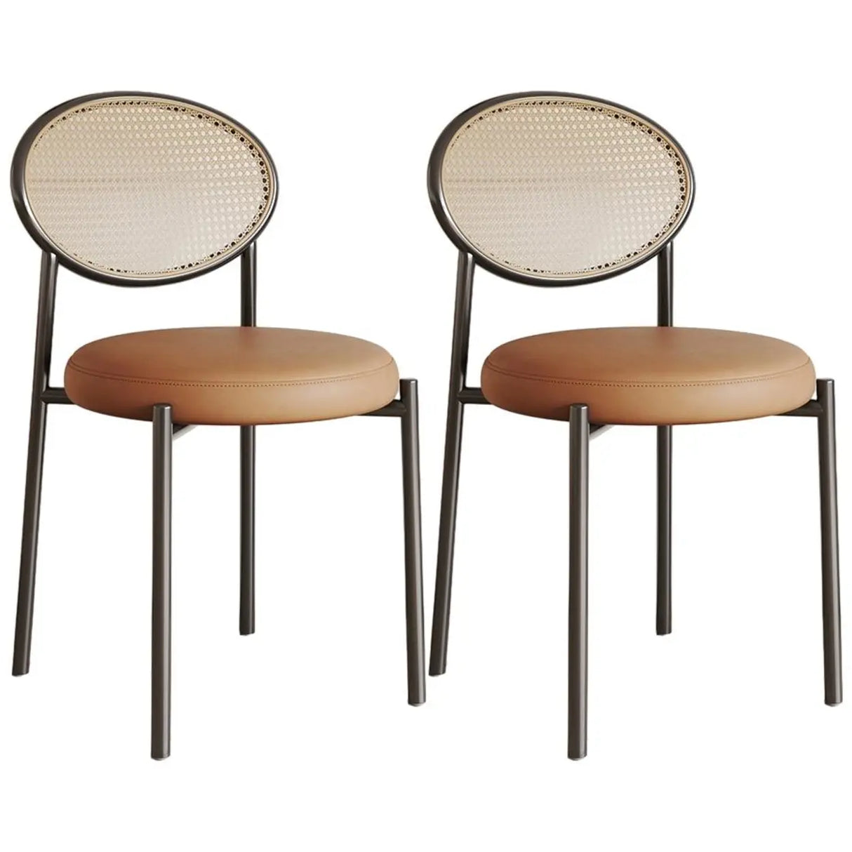 Round Faux Leather Upholstered Rattan Back Dining Chair Image - 27