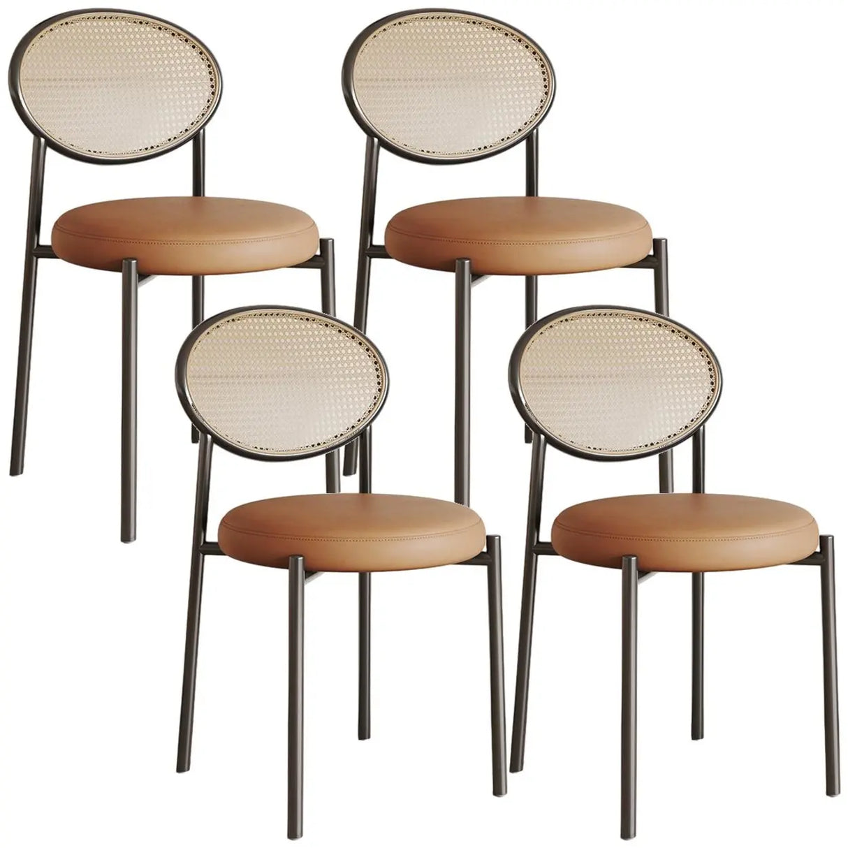 Round Faux Leather Upholstered Rattan Back Dining Chair Image - 28