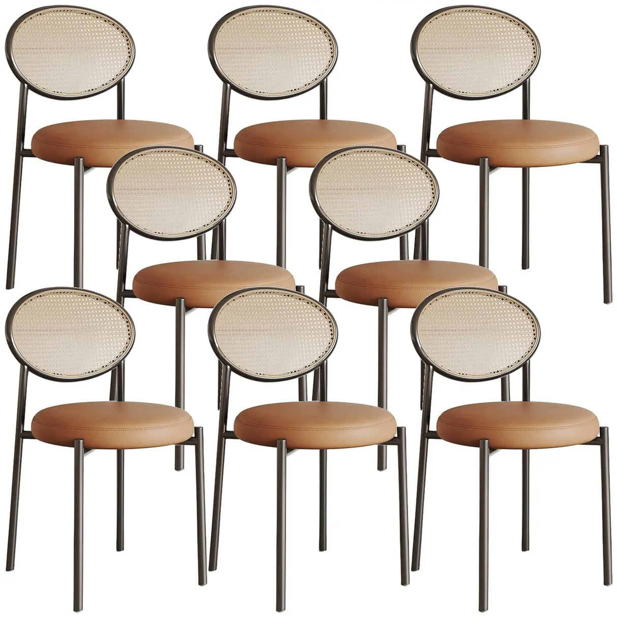 Round Faux Leather Upholstered Rattan Back Dining Chair Image - 30
