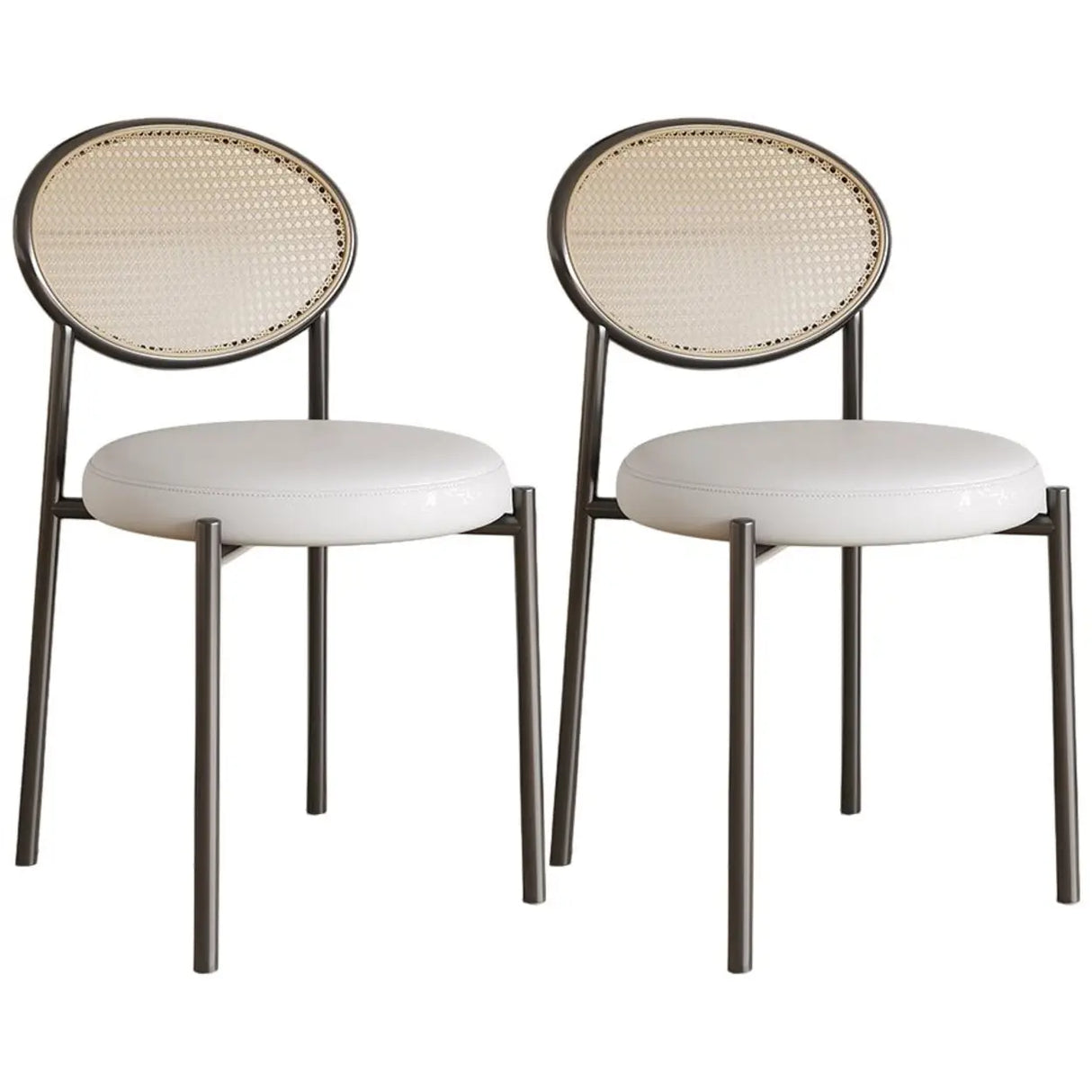 Round Faux Leather Upholstered Rattan Back Dining Chair Image - 31