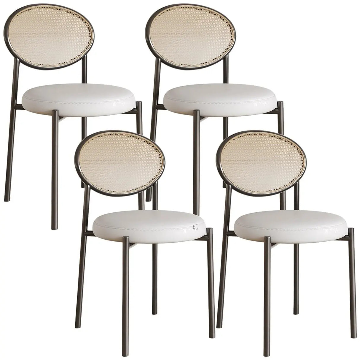 Round Faux Leather Upholstered Rattan Back Dining Chair Image - 32