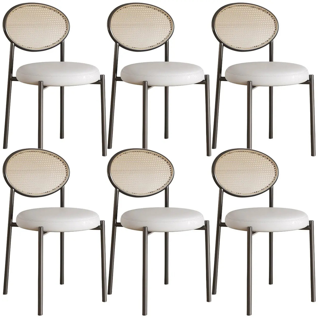 Round Faux Leather Upholstered Rattan Back Dining Chair Image - 33