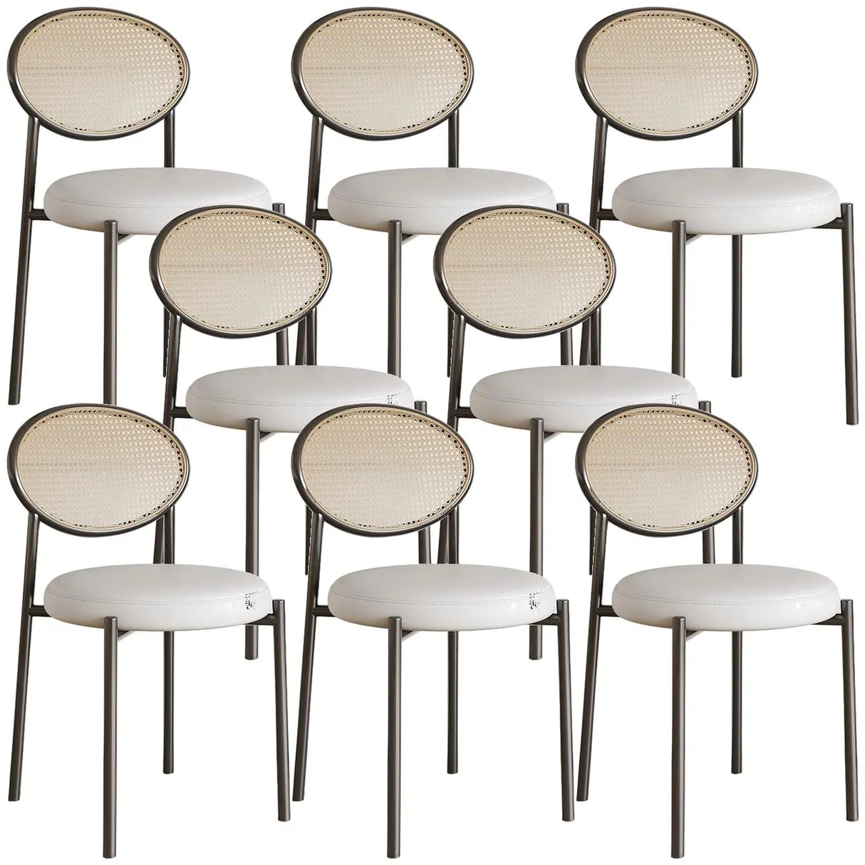 Round Faux Leather Upholstered Rattan Back Dining Chair Image - 34