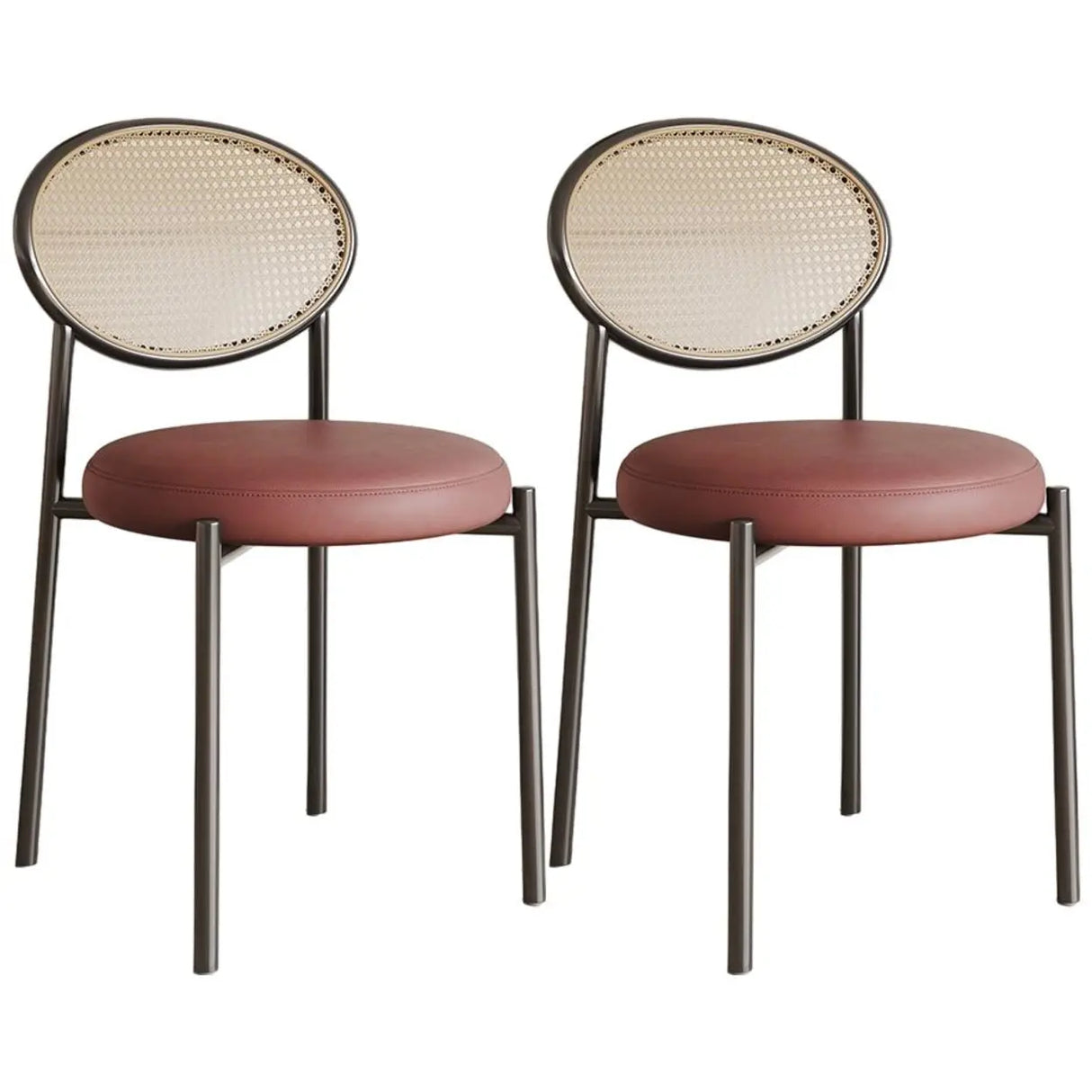 Round Faux Leather Upholstered Rattan Back Dining Chair Image - 35