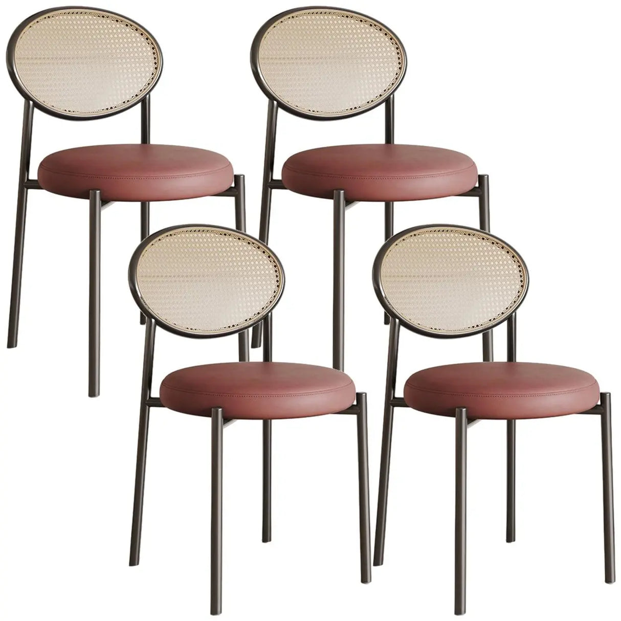 Round Faux Leather Upholstered Rattan Back Dining Chair Image - 36