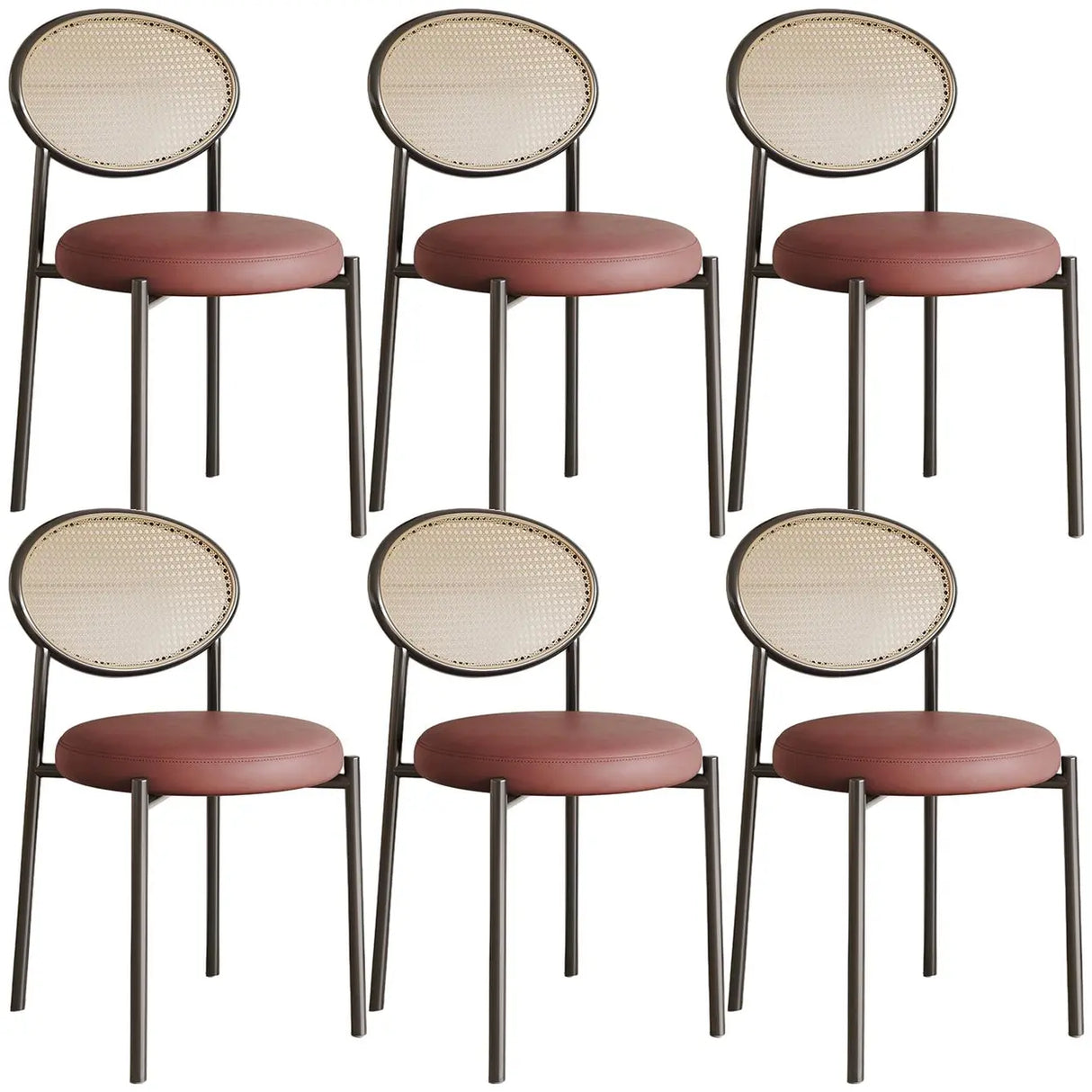 Round Faux Leather Upholstered Rattan Back Dining Chair Image - 37