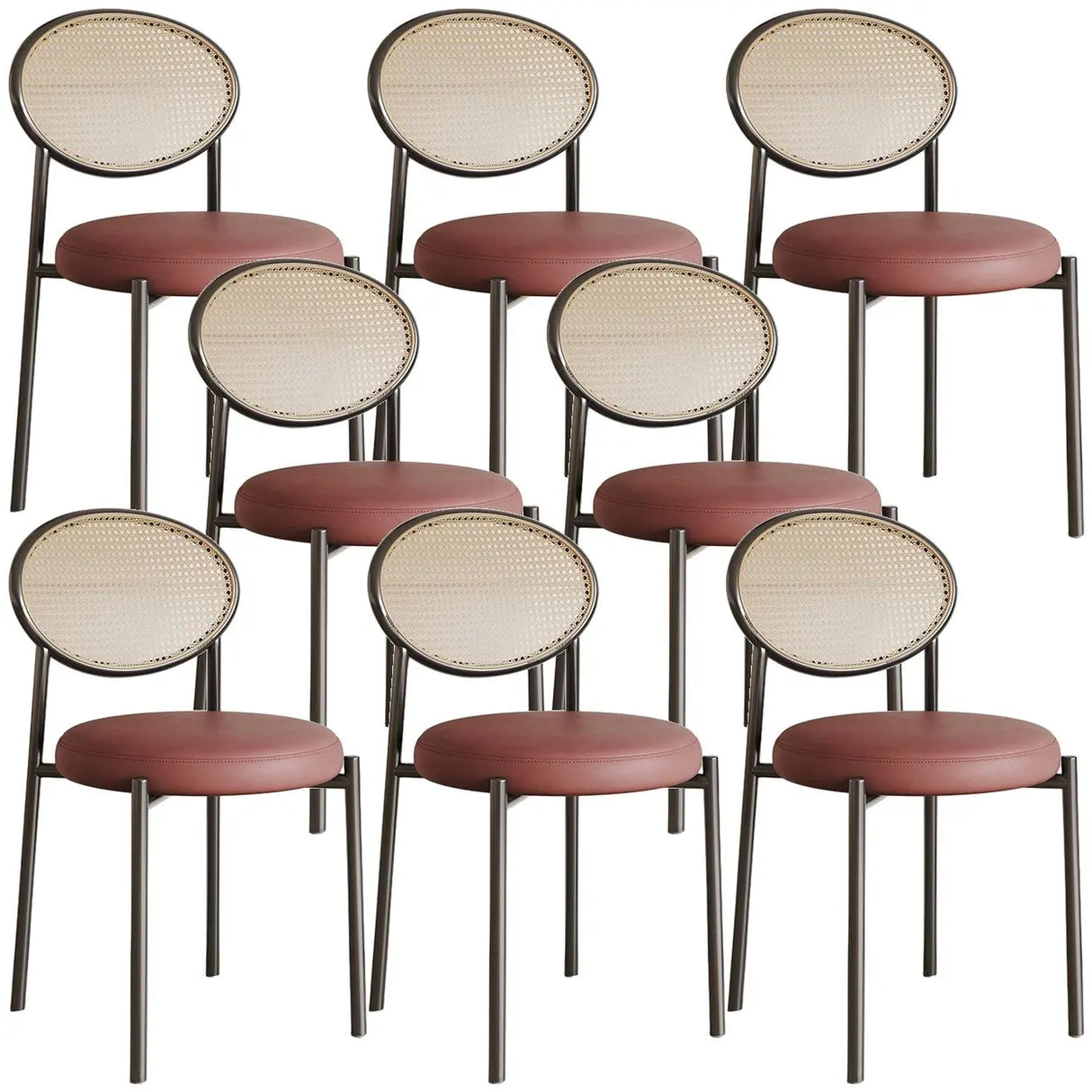 Round Faux Leather Upholstered Rattan Back Dining Chair Image - 38