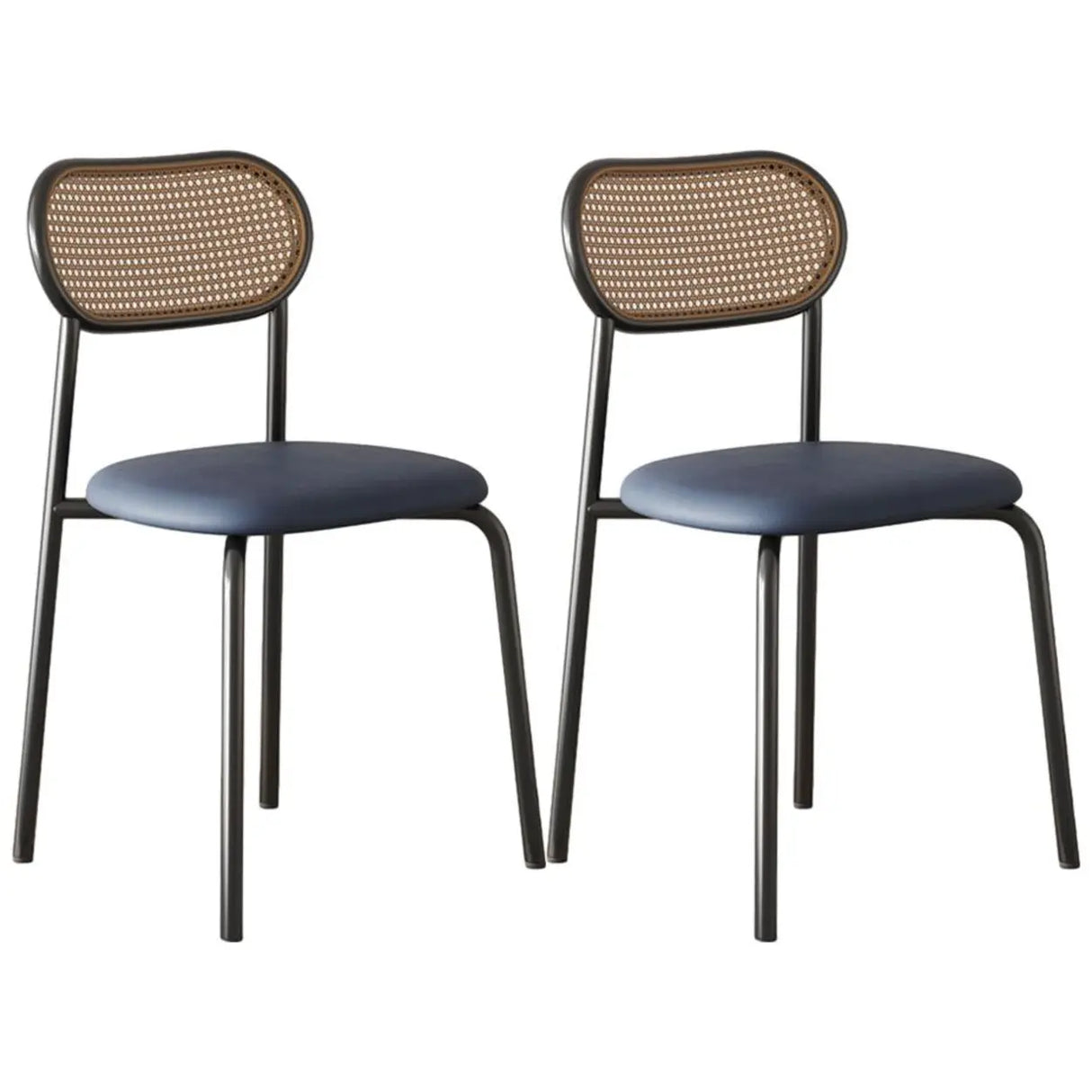 Round Faux Leather Upholstered Rattan Back Dining Chair Image - 39