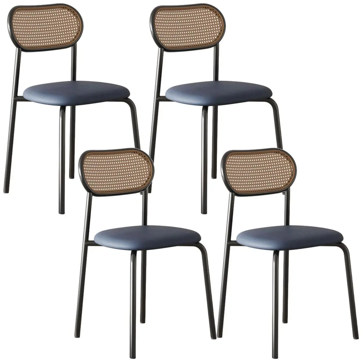 Round Faux Leather Upholstered Rattan Back Dining Chair Image - 40