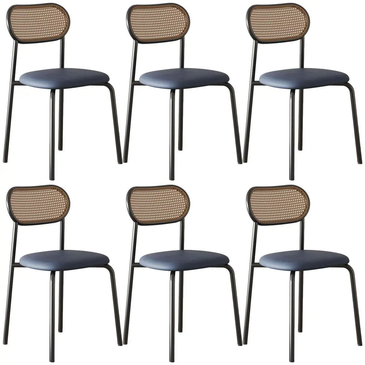 Round Faux Leather Upholstered Rattan Back Dining Chair Image - 41