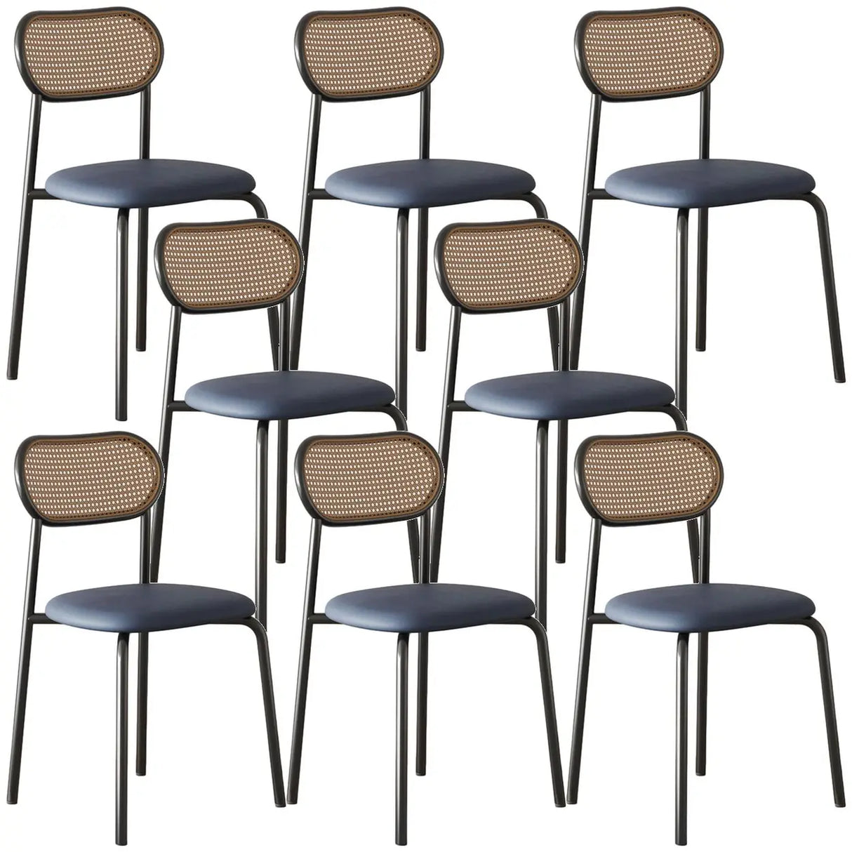 Round Faux Leather Upholstered Rattan Back Dining Chair Image - 42