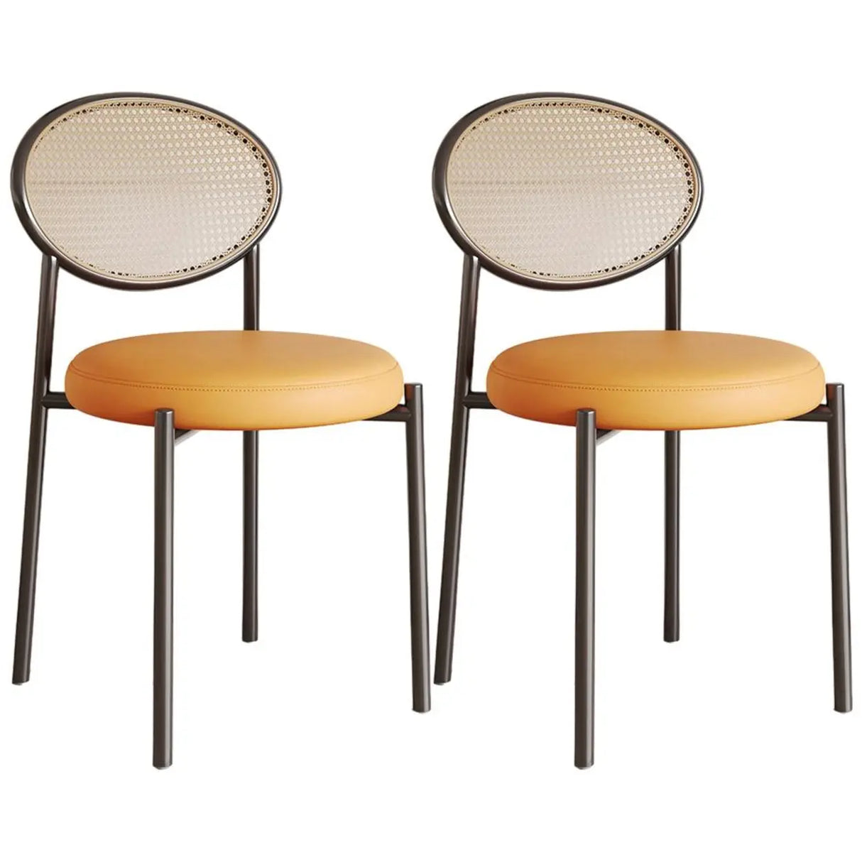 Round Faux Leather Upholstered Rattan Back Dining Chair Image - 47