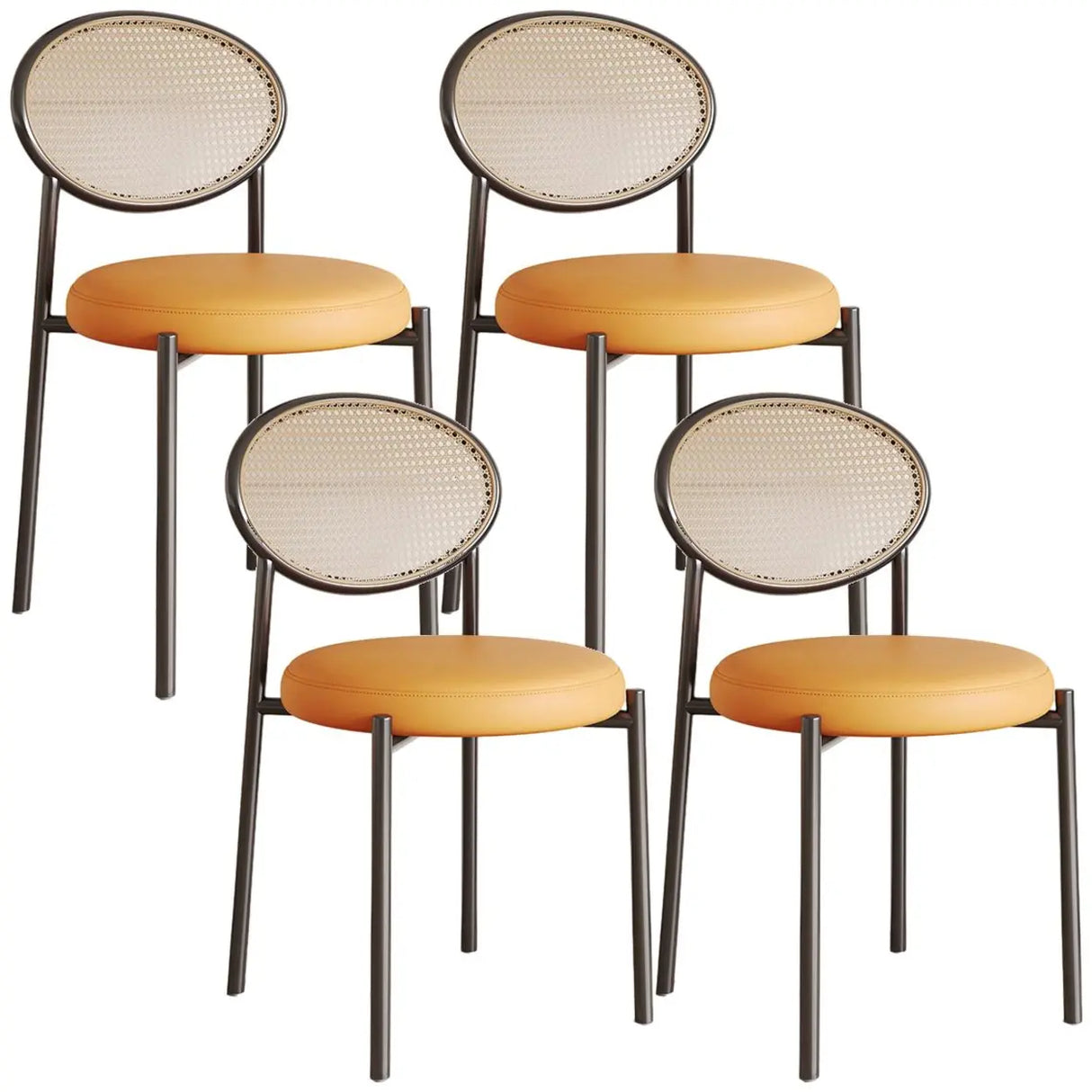 Round Faux Leather Upholstered Rattan Back Dining Chair Image - 48