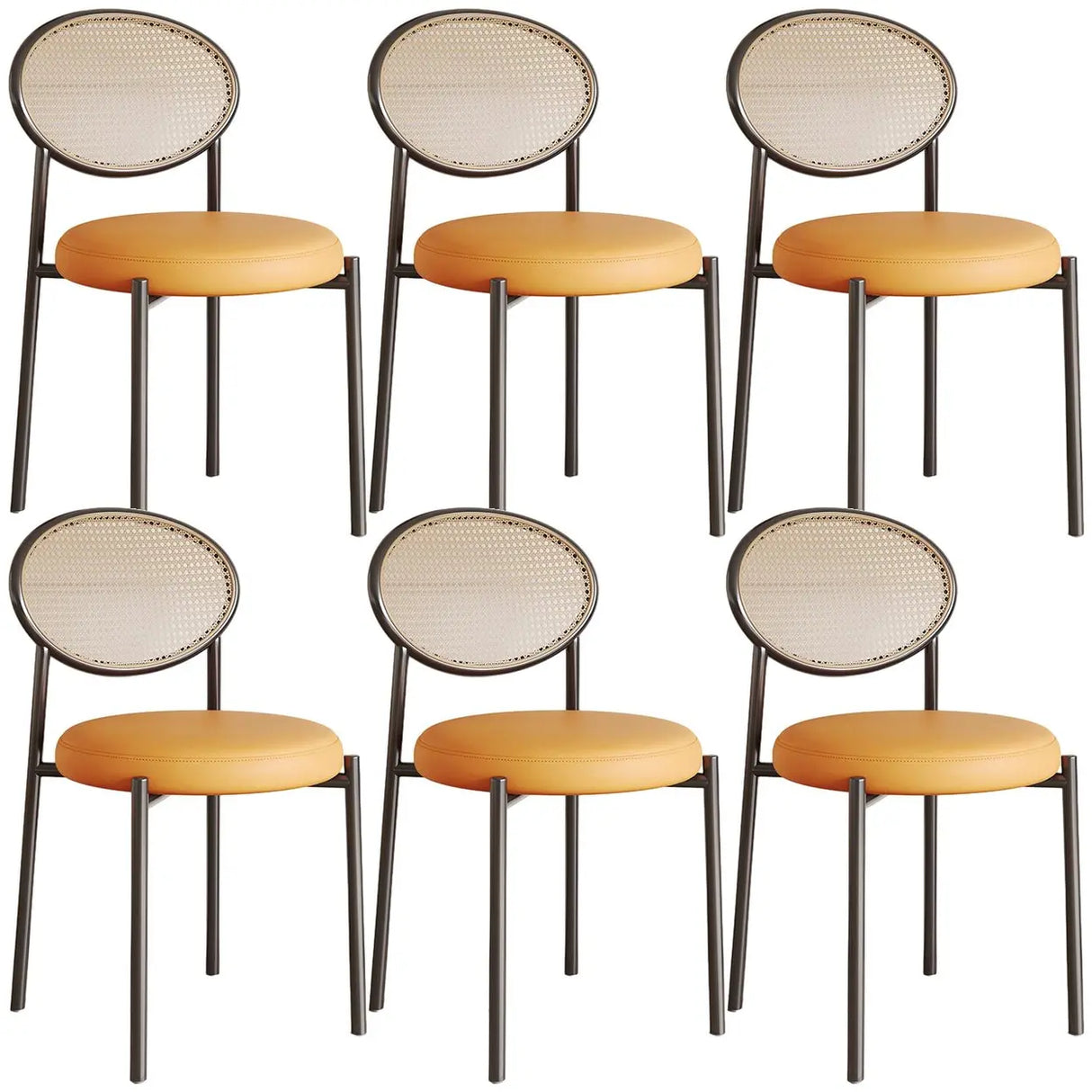 Round Faux Leather Upholstered Rattan Back Dining Chair Image - 49