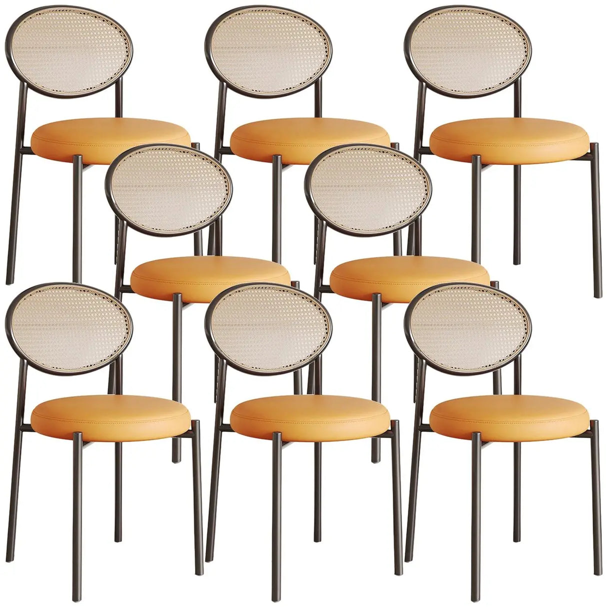 Round Faux Leather Upholstered Rattan Back Dining Chair Image - 50