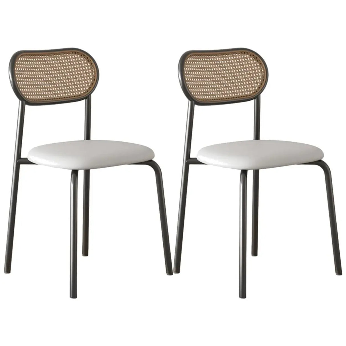 Round Faux Leather Upholstered Rattan Back Dining Chair Image - 55