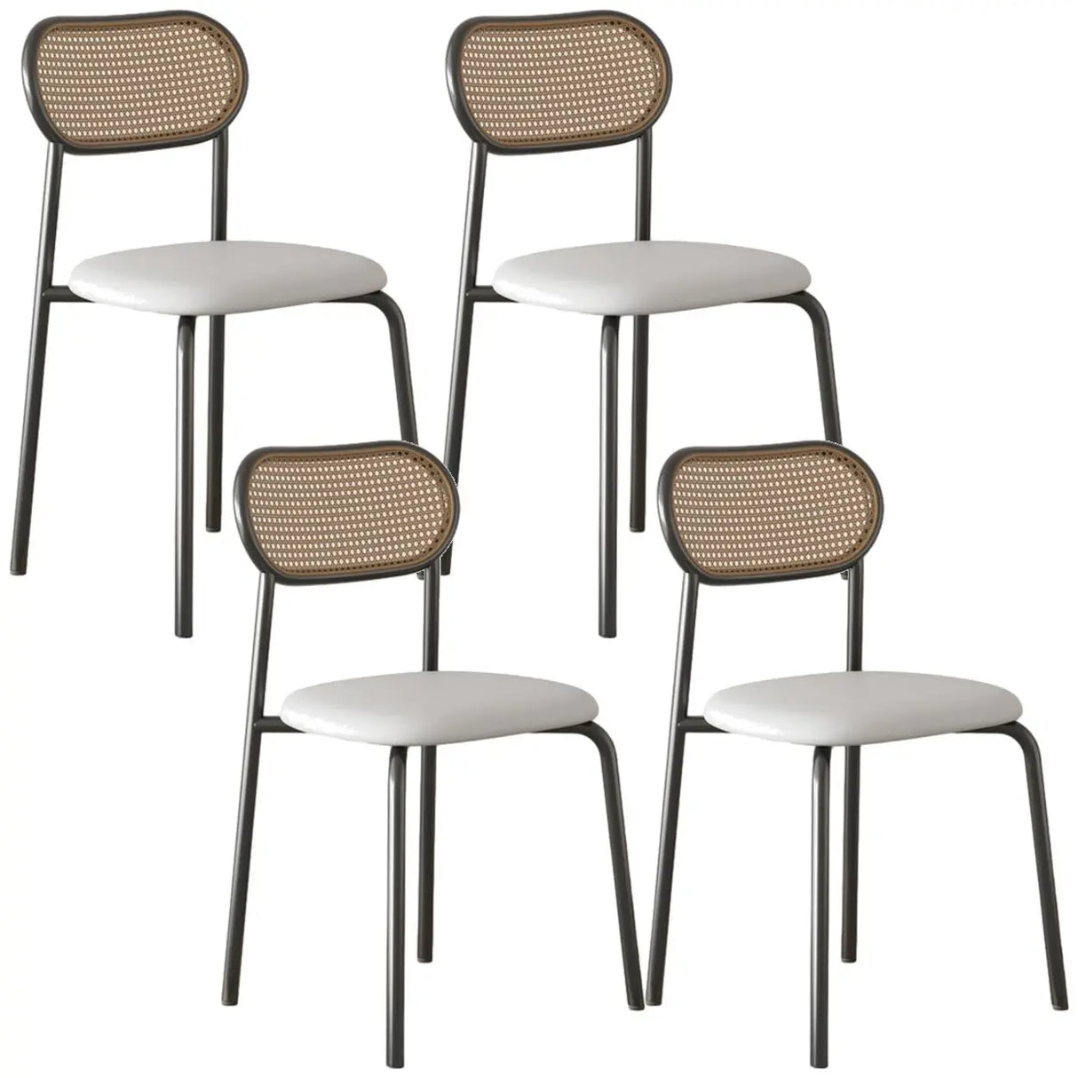 Round Faux Leather Upholstered Rattan Back Dining Chair Image - 56