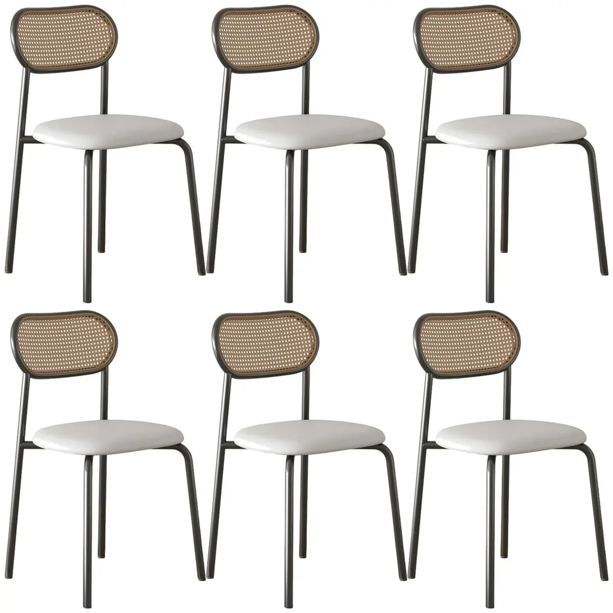 Round Faux Leather Upholstered Rattan Back Dining Chair Image - 57