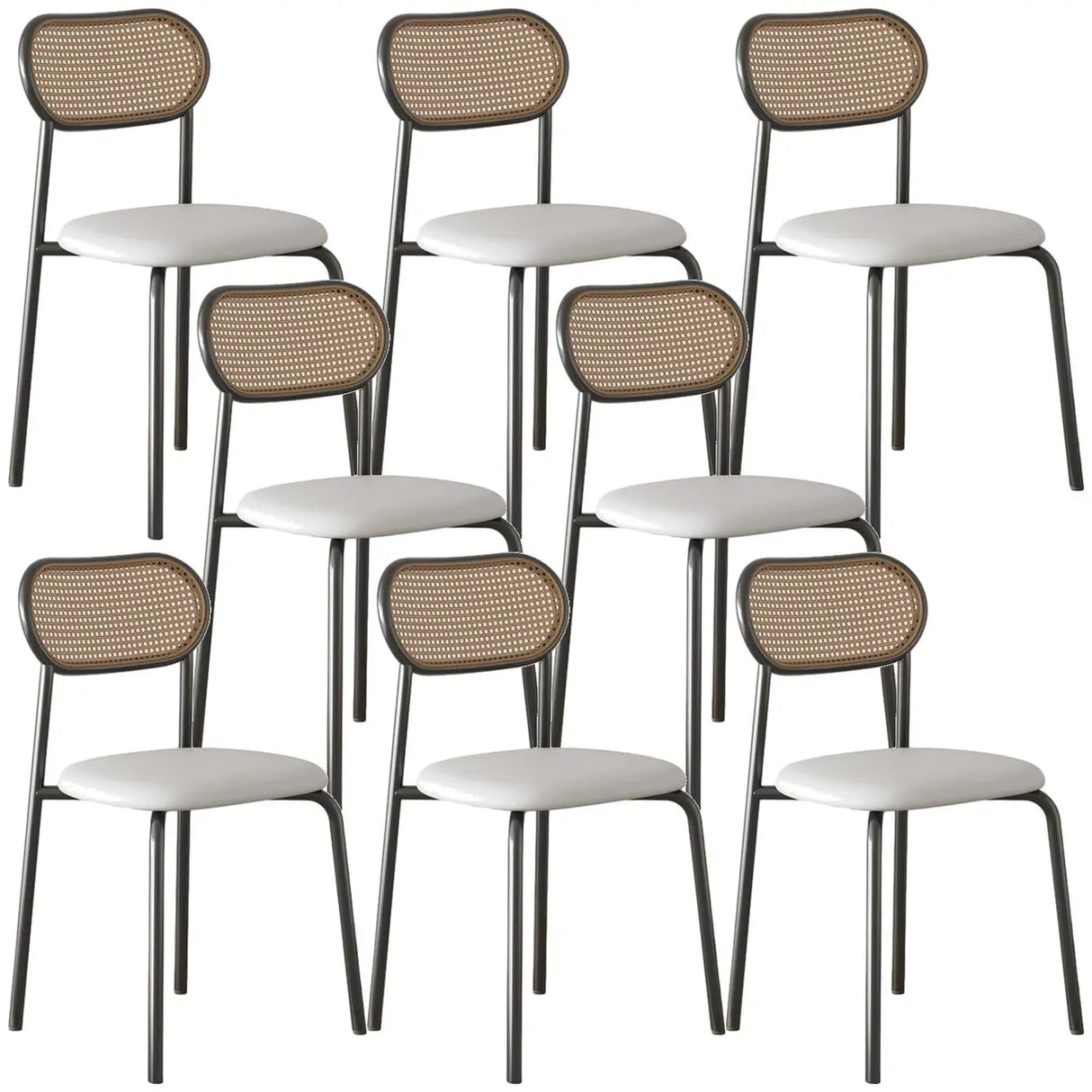 Round Faux Leather Upholstered Rattan Back Dining Chair Image - 58