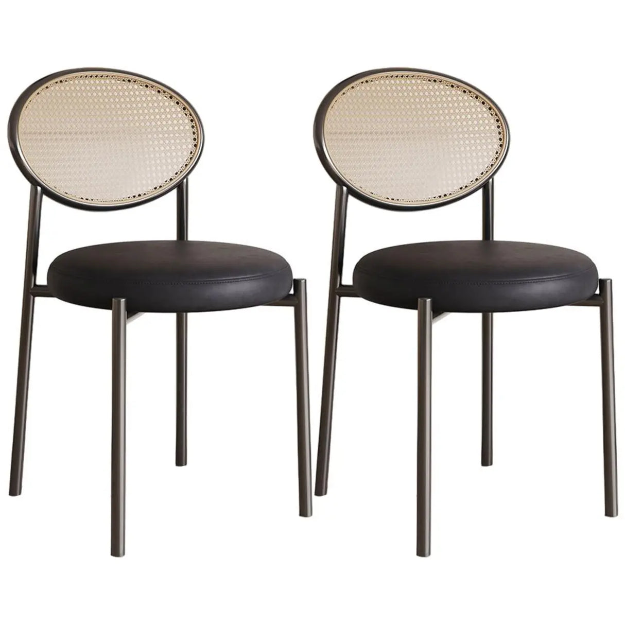 Round Faux Leather Upholstered Rattan Back Dining Chair Image - 59