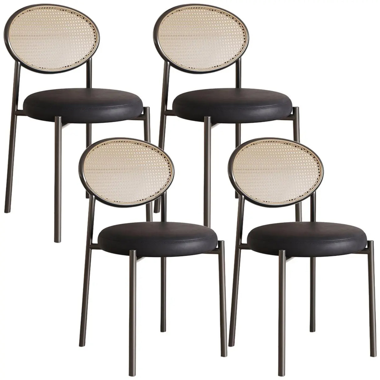 Round Faux Leather Upholstered Rattan Back Dining Chair Image - 60