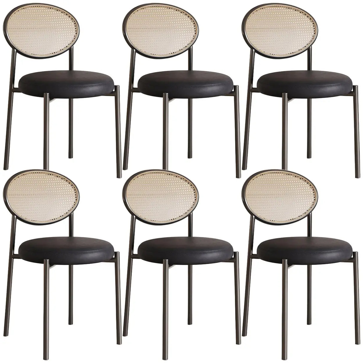 Round Faux Leather Upholstered Rattan Back Dining Chair Image - 61