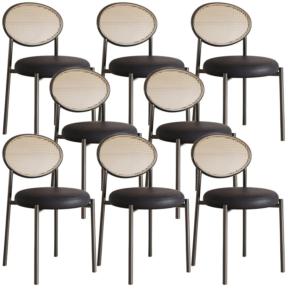 Round Faux Leather Upholstered Rattan Back Dining Chair Image - 62