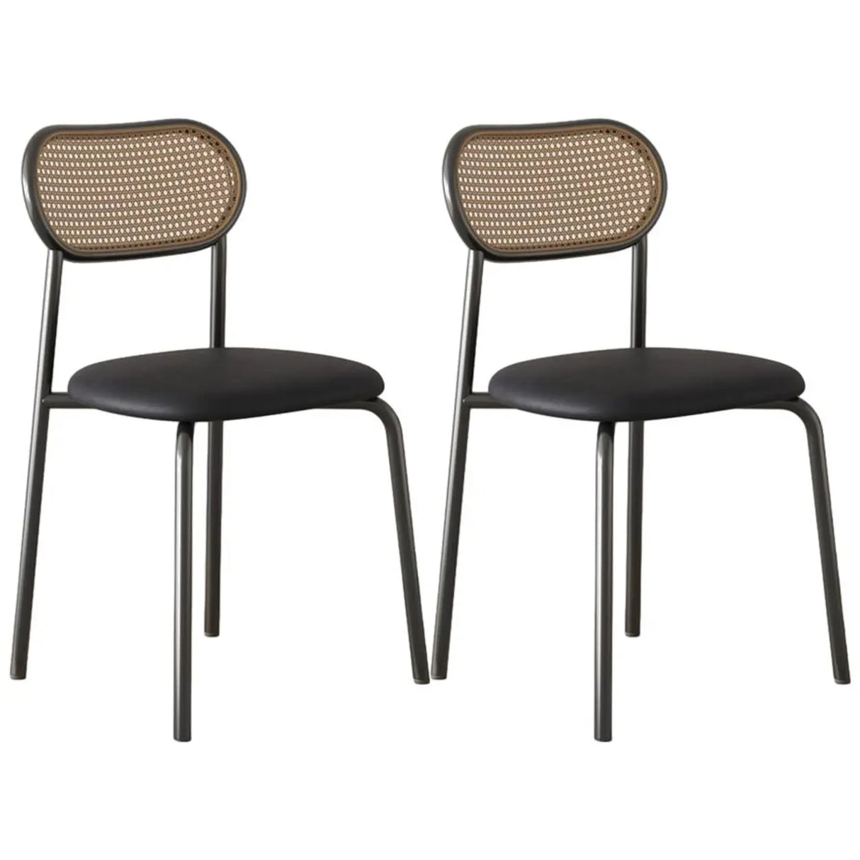 Round Faux Leather Upholstered Rattan Back Dining Chair Image - 63