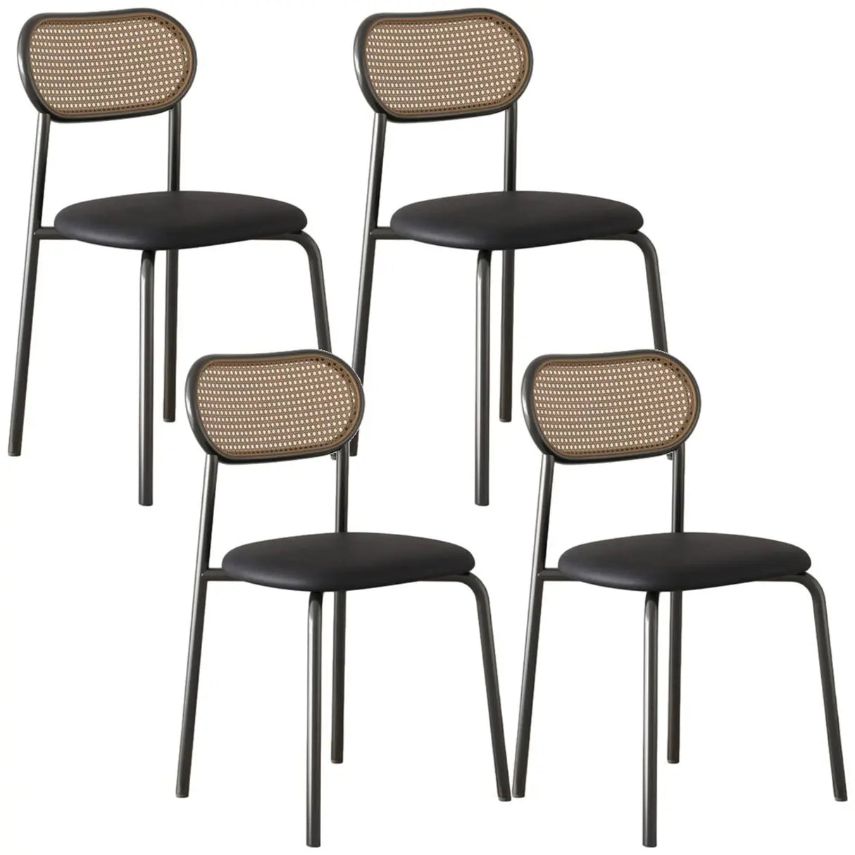 Round Faux Leather Upholstered Rattan Back Dining Chair Image - 64