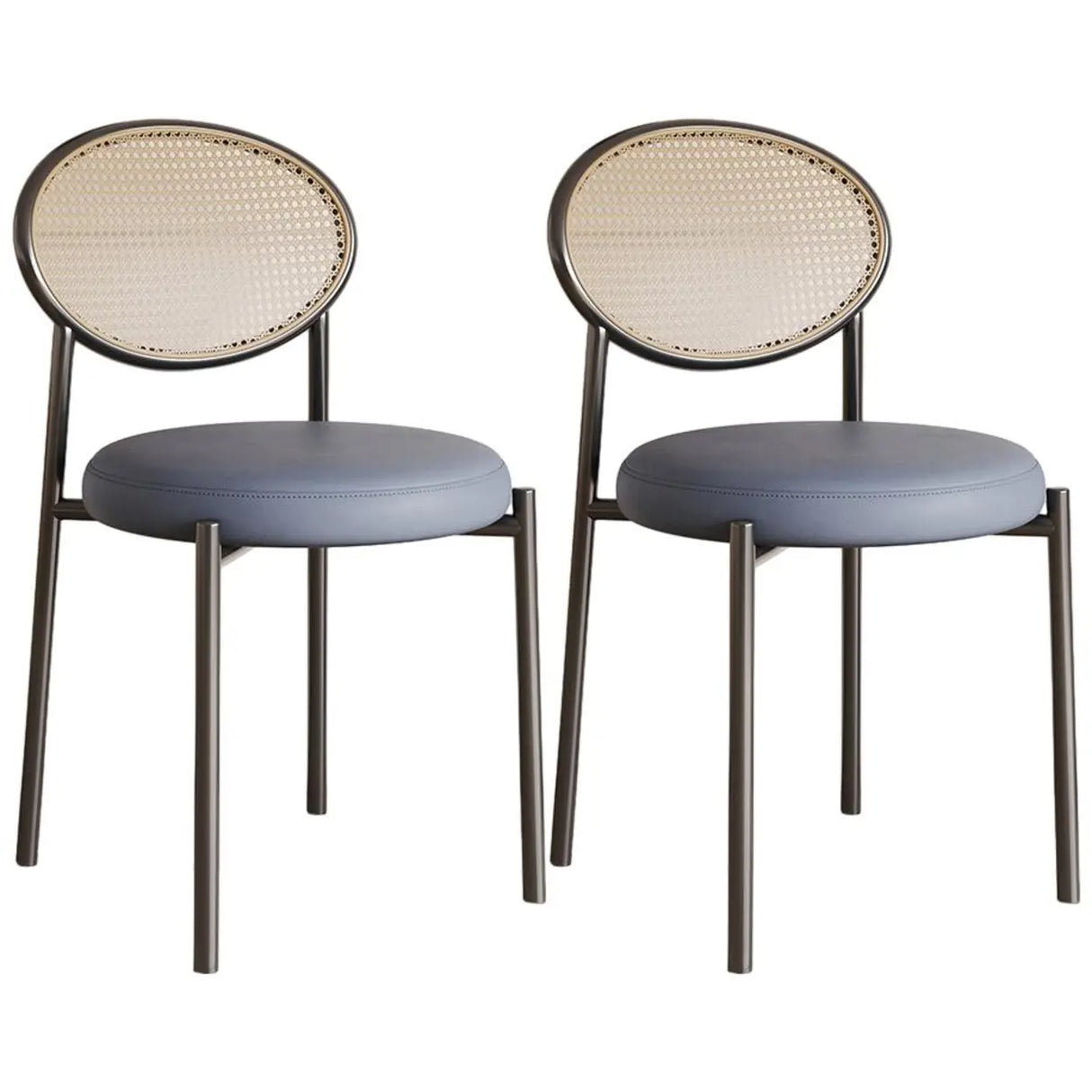 Round Faux Leather Upholstered Rattan Back Dining Chair Image - 67