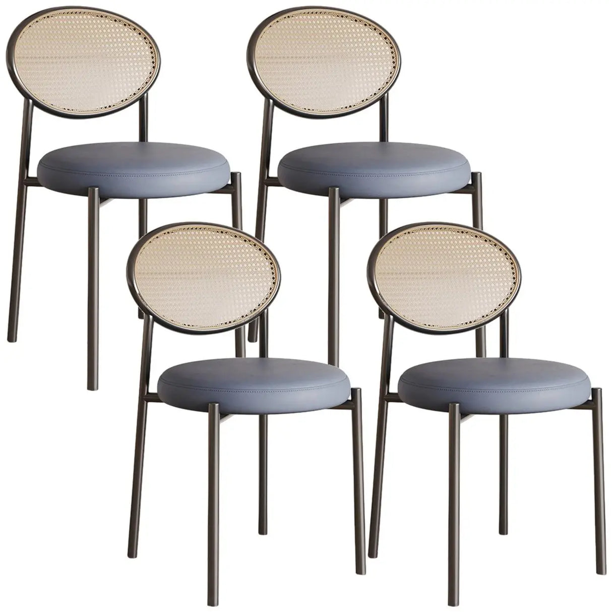 Round Faux Leather Upholstered Rattan Back Dining Chair Image - 68