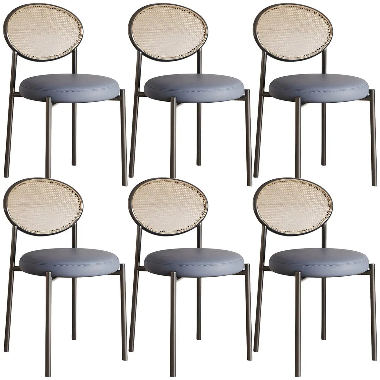 Round Faux Leather Upholstered Rattan Back Dining Chair Image - 69