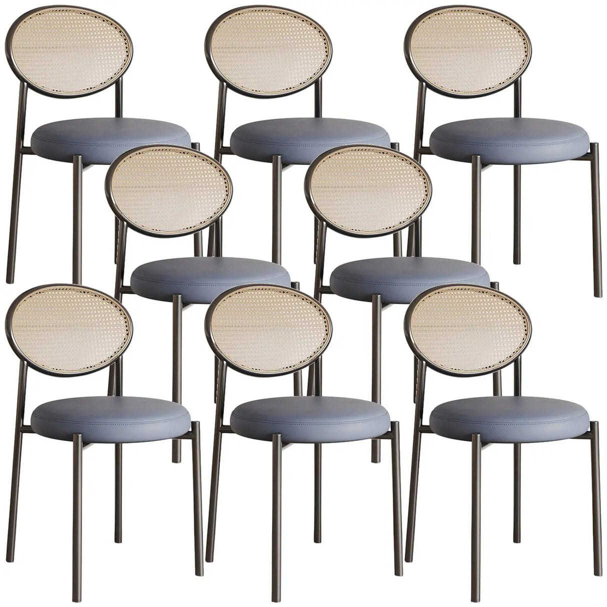 Round Faux Leather Upholstered Rattan Back Dining Chair Image - 70