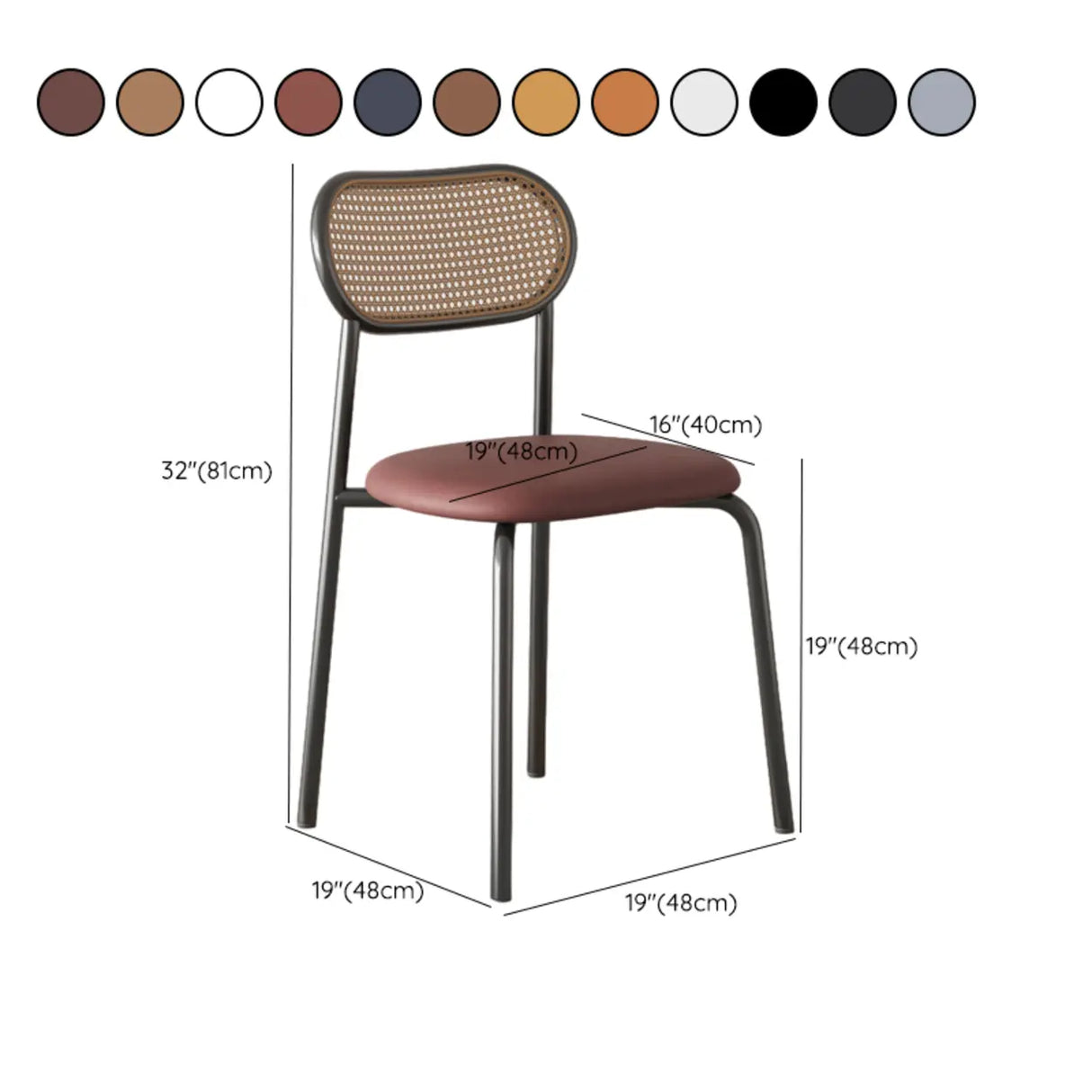 Round Faux Leather Upholstered Rattan Back Dining Chair Image - 72
