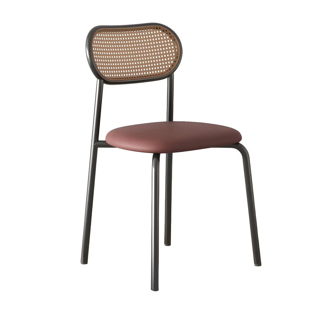 Round Faux Leather Upholstered Rattan Back Dining Chair Image - 10