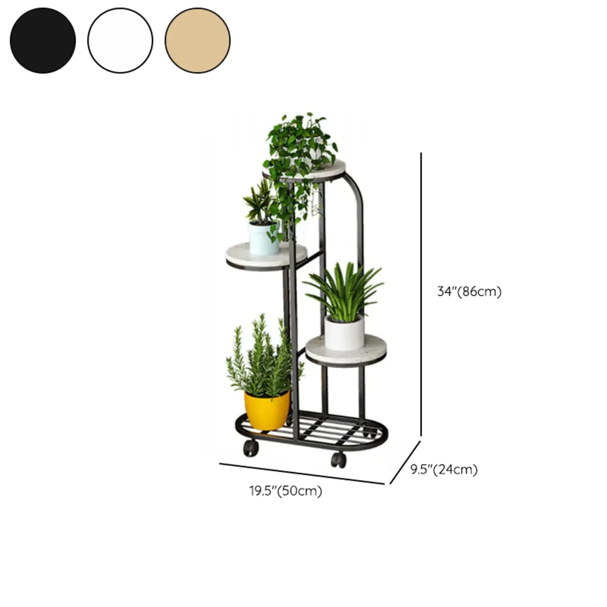 Round Faux Marble Tray Arched Plant Stand with Wheels