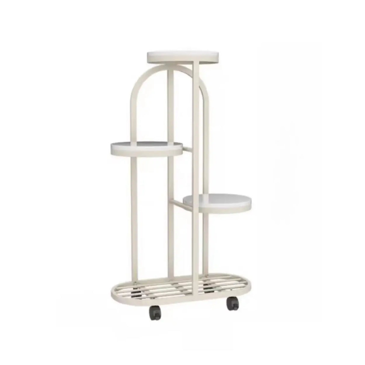 Round Faux Marble Tray Arched Plant Stand with Wheels Image - 2