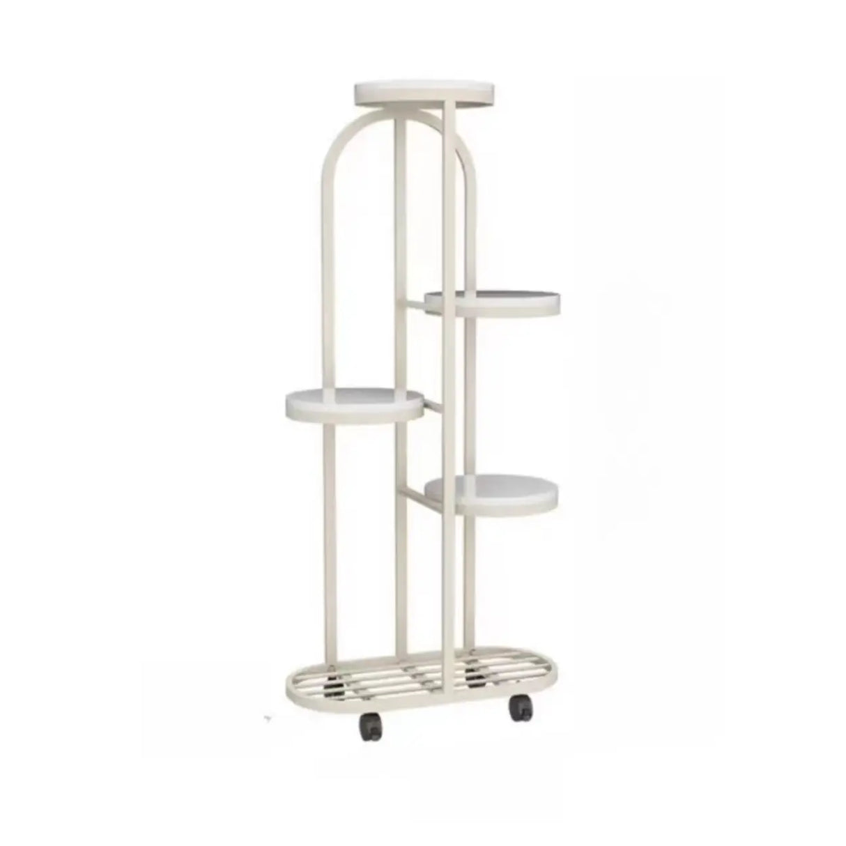 Round Faux Marble Tray Arched Plant Stand with Wheels Image - 3