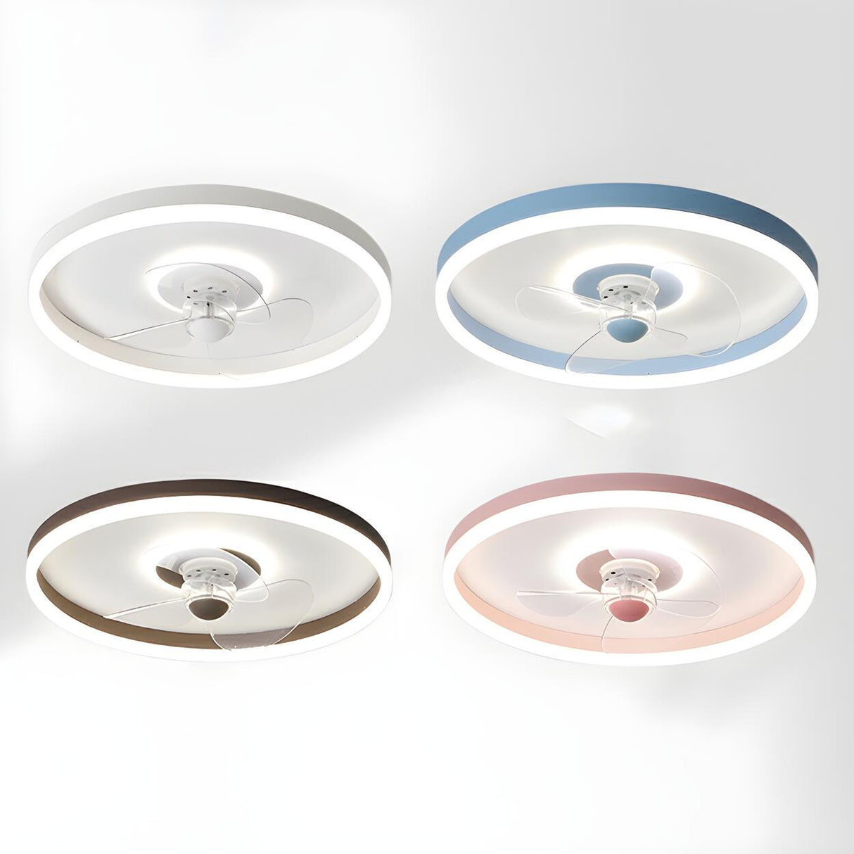 Round Flush Mount Modern Ceiling Fan with LED Light Image - 11