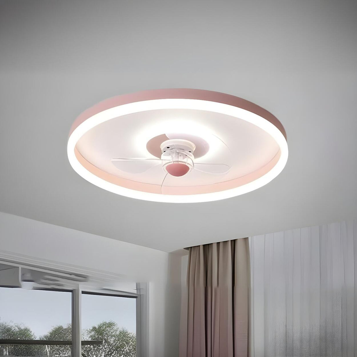 Round Flush Mount Modern Ceiling Fan with LED Light Image - 12