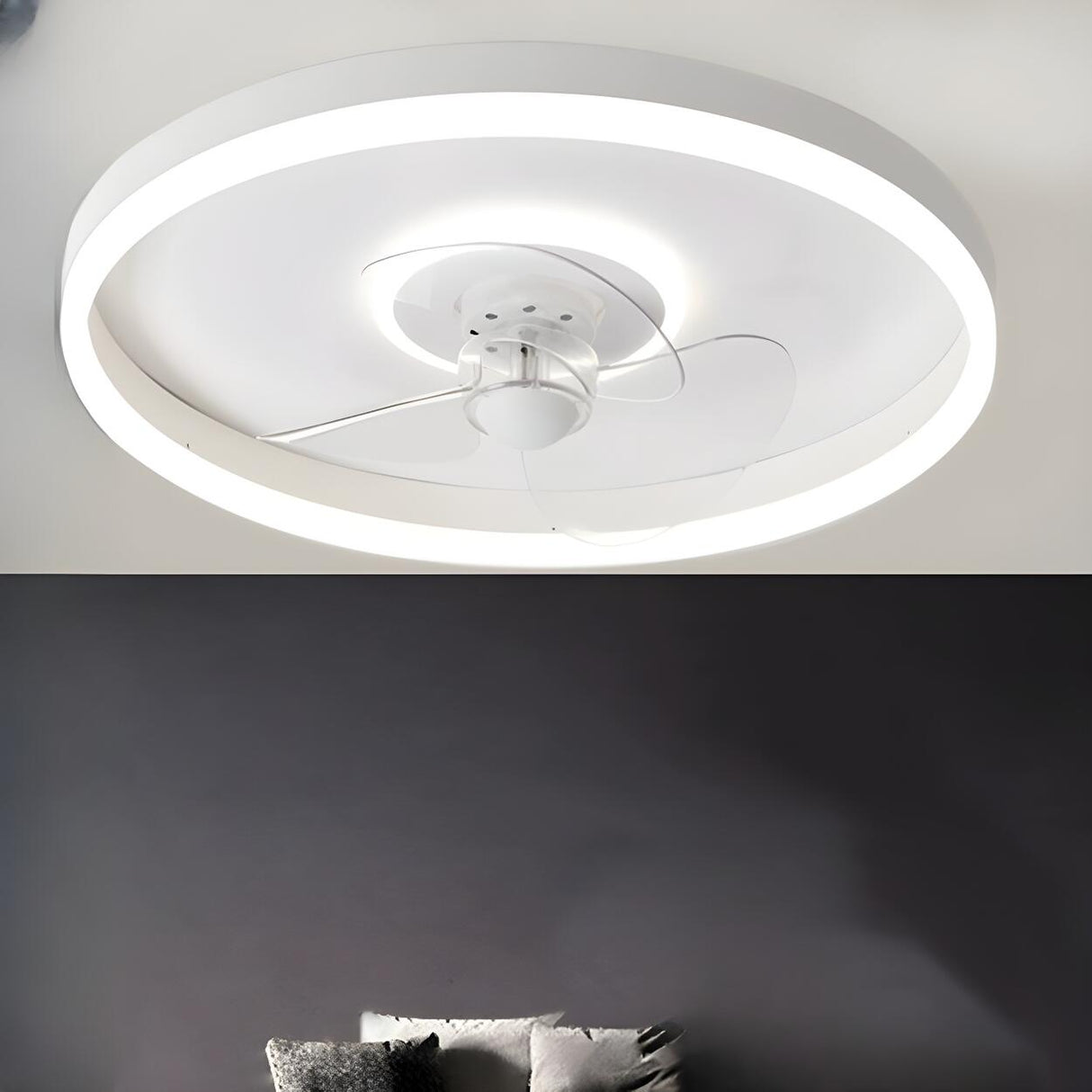 Round Flush Mount Modern Ceiling Fan with LED Light Image - 14