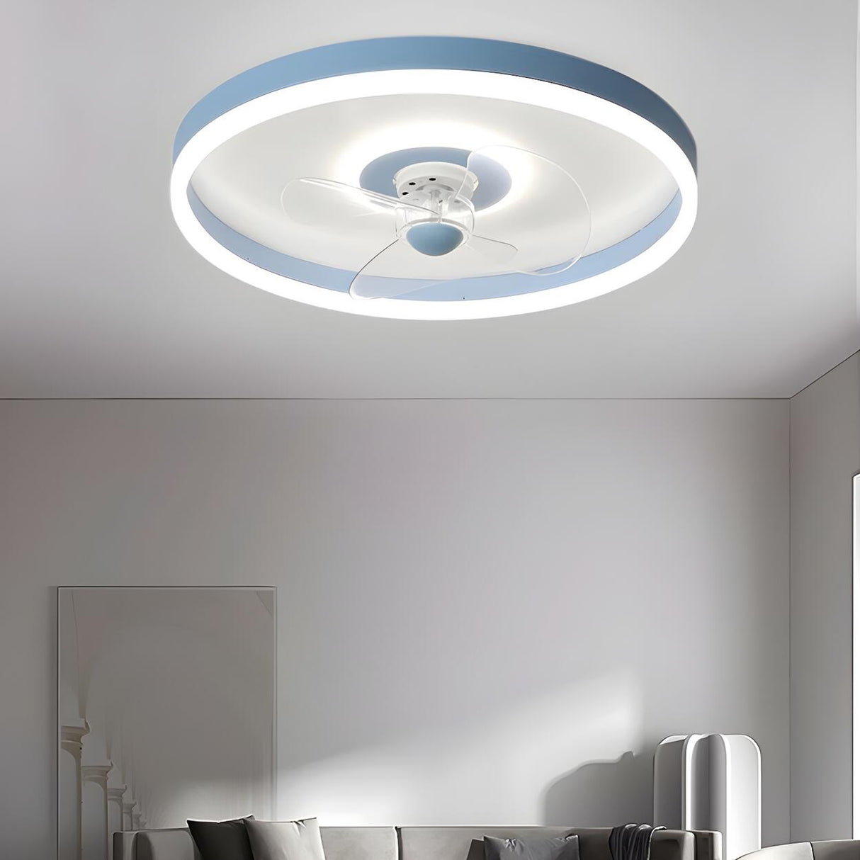 Round Flush Mount Modern Ceiling Fan with LED Light Image - 16