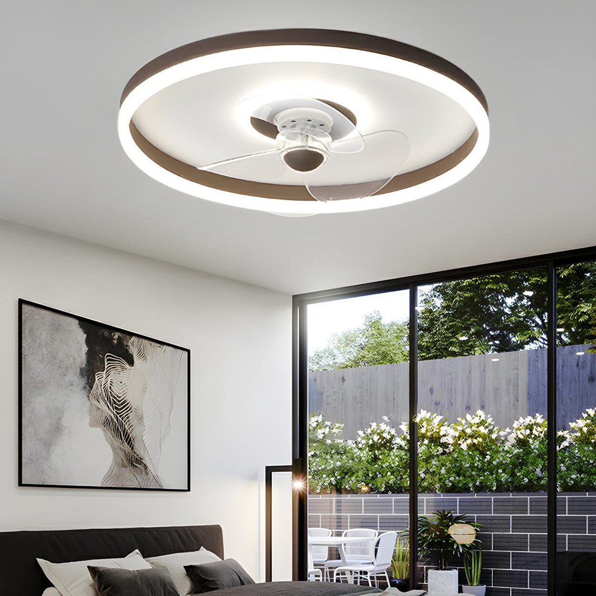 Round Flush Mount Modern Ceiling Fan with LED Light Image - 17