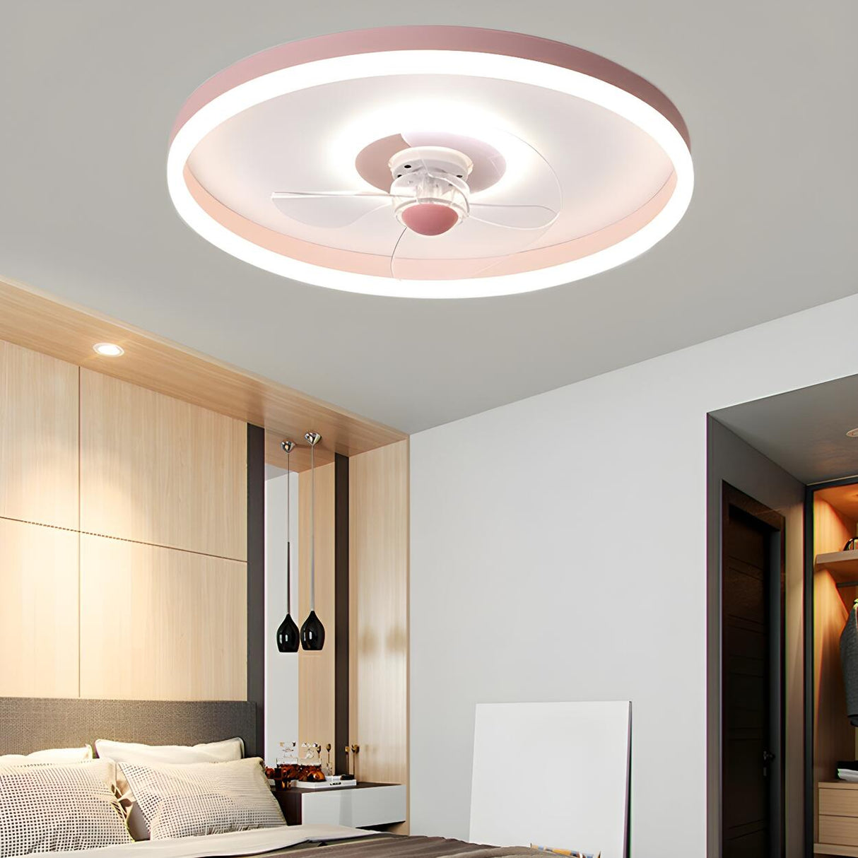 Round Flush Mount Modern Ceiling Fan with LED Light Image - 18