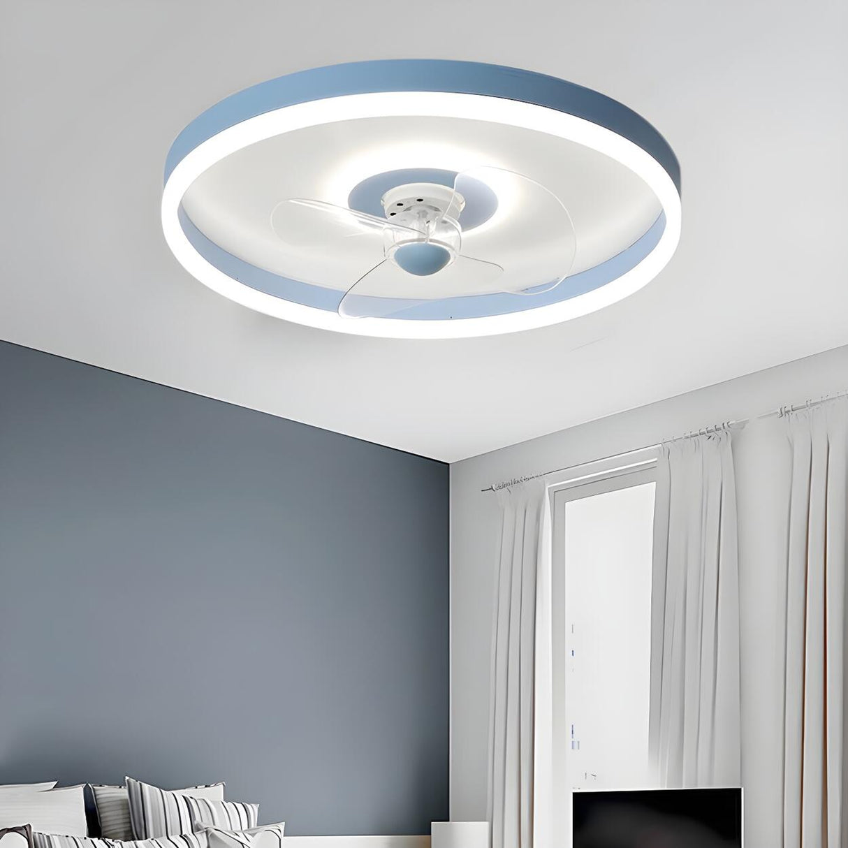 Round Flush Mount Modern Ceiling Fan with LED Light Image - 20