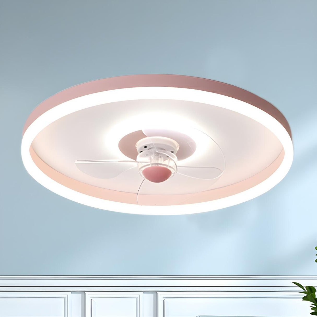Round Flush Mount Modern Ceiling Fan with LED Light Image - 3